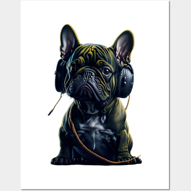 Cute french bulldog listening music Wall Art by matguy